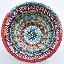 Load image into Gallery viewer, Colourful wire framed wastepaper bin wrapped in vintage recycled saris
