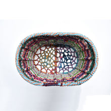 Load image into Gallery viewer, Colourful wire framed magazine holder and storage wrapped in vintage recycled saris