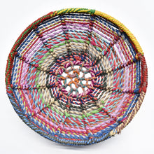 Load image into Gallery viewer, Colourful wire framed bowl and storage wrapped in vintage recycled saris
