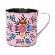 Load image into Gallery viewer, Hand painted floral design stainless steel mug in pink
