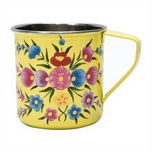 Load image into Gallery viewer, Hand painted floral design stainless steel mug in yellow