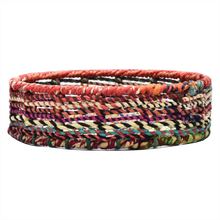 Load image into Gallery viewer, Colourful wire framed bowl and storage wrapped in vintage recycled saris