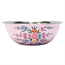 Load image into Gallery viewer, Hand painted floral design stainless steel serving or mixing bowl in pink