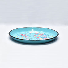 Load image into Gallery viewer, Hand painted floral design stainless steel tray or platter in blue