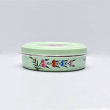Load image into Gallery viewer, Hand painted floral design stainless steel storage tin in green