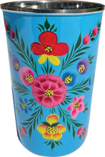 Load image into Gallery viewer, Hand painted floral design stainless steel tumbler in blue
