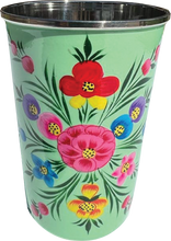 Load image into Gallery viewer, Hand painted floral design stainless steel tumbler in green