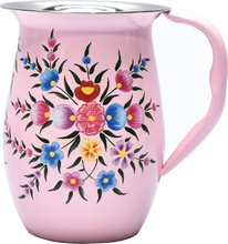 Load image into Gallery viewer, Hand painted floral design stainless steel jug in pink