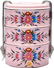 Load image into Gallery viewer, Hand painted floral design stainless steel tiffin container in pink