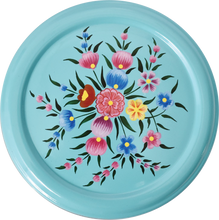Load image into Gallery viewer, Hand painted floral design stainless steel storage tin in blue