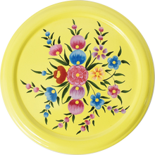Load image into Gallery viewer, Hand painted floral design stainless steel storage tin in yellow