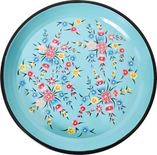 Load image into Gallery viewer, Hand painted floral design stainless steel tray or platter in blue