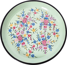 Load image into Gallery viewer, Hand painted floral design stainless steel tray or platter in green