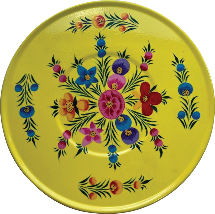 Hand painted floral design stainless steel  storage tin in yellow