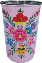Load image into Gallery viewer, Hand painted floral design stainless steel tumbler in pink