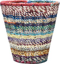 Load image into Gallery viewer, Colourful wire framed wastepaper bin wrapped in vintage recycled saris