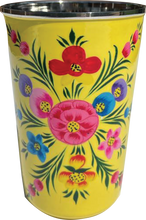 Load image into Gallery viewer, Hand painted floral design stainless steel tumbler in yellow