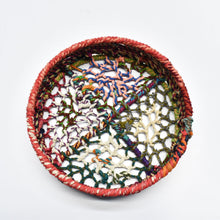 Load image into Gallery viewer, Colourful wire framed bowl and storage wrapped in vintage recycled saris
