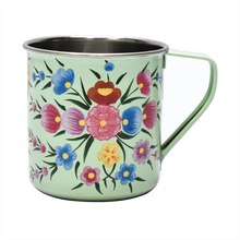 Load image into Gallery viewer, Hand painted floral design stainless steel mug in green
