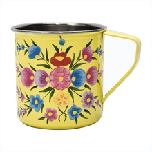 Load image into Gallery viewer, Hand painted floral design stainless steel mug in yellow
