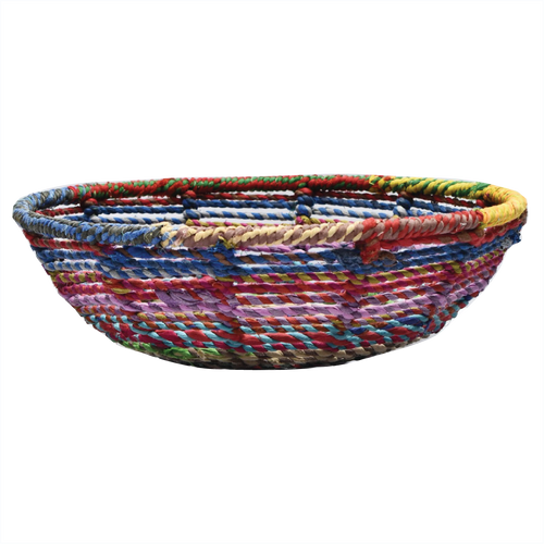 Colourful wire framed bowl and storage wrapped in vintage recycled saris
