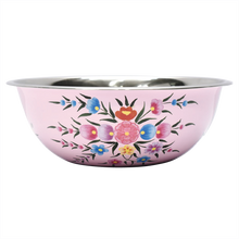 Load image into Gallery viewer, Hand painted floral design stainless steel serving or mixing bowl in pink
