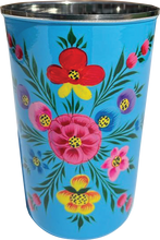 Load image into Gallery viewer, Hand painted floral design stainless steel tumbler in blue

