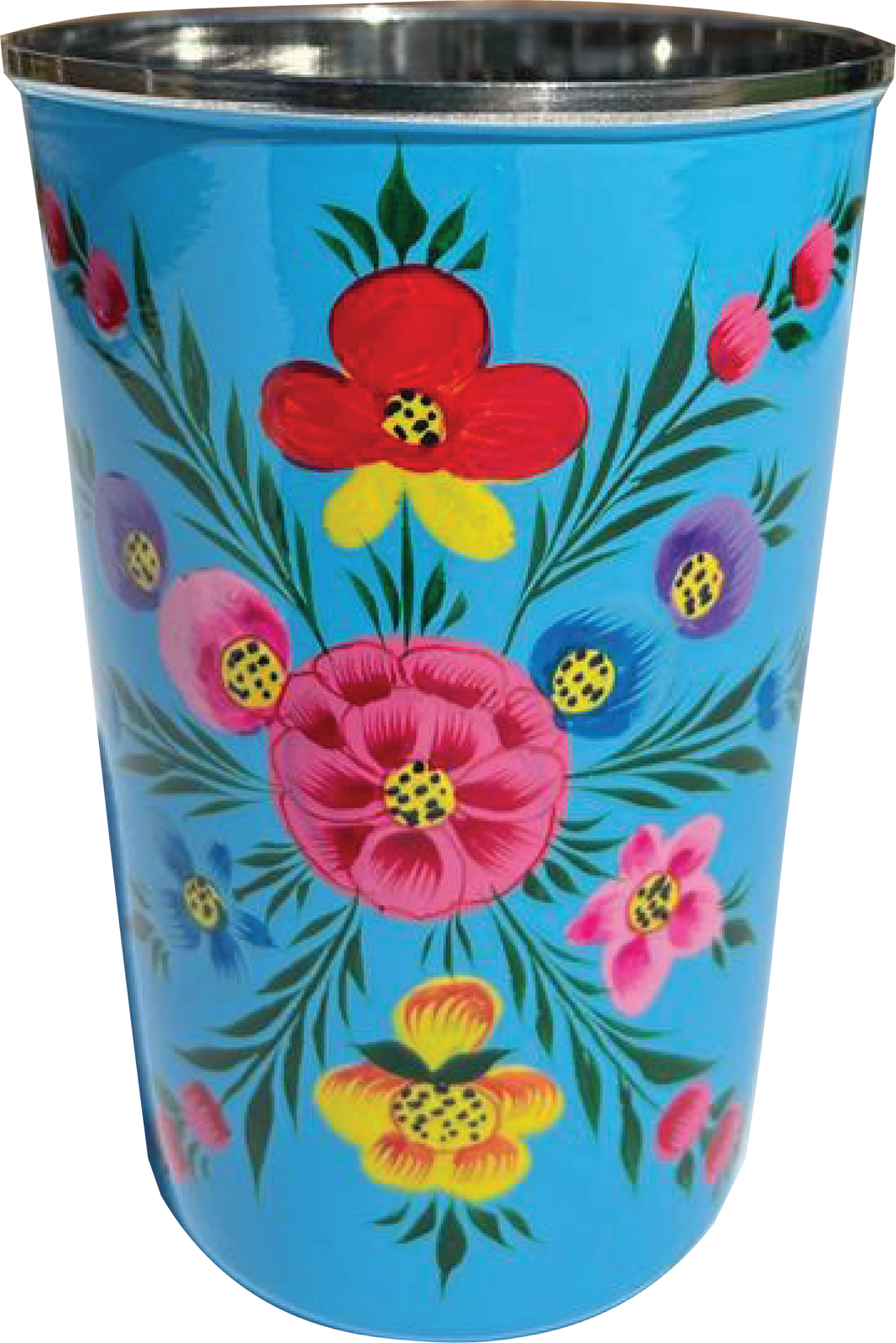 Hand painted floral design stainless steel tumbler in blue