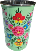 Load image into Gallery viewer, Hand painted floral design stainless steel tumbler in green
