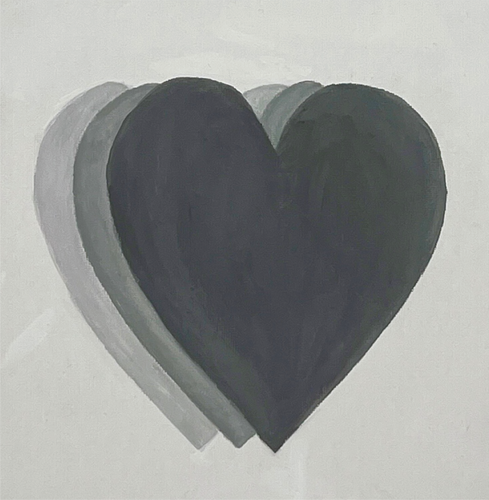 Hand painted wall art on Canvas - hearts in shades of grey