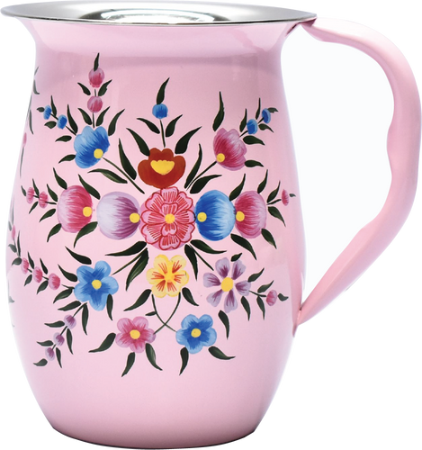 Hand painted floral design stainless steel jug in pink