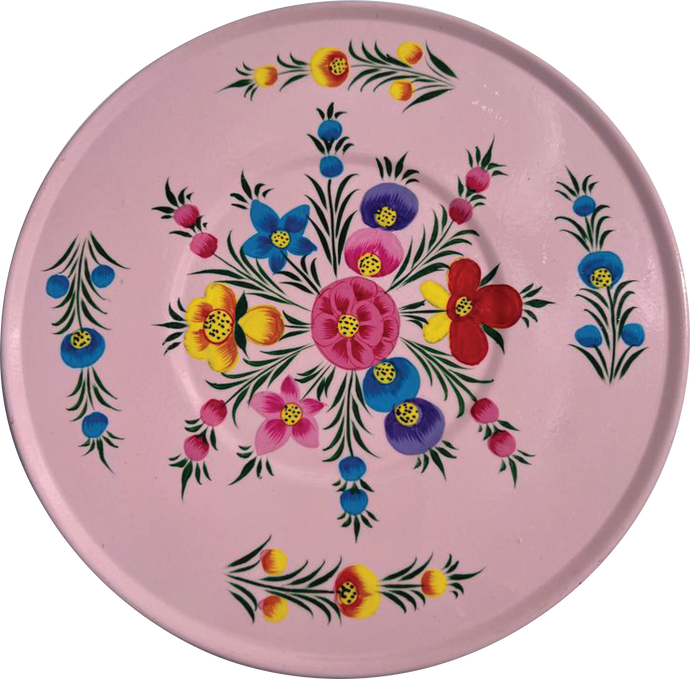 Hand painted floral design stainless steel  large deep storage tin in  pink