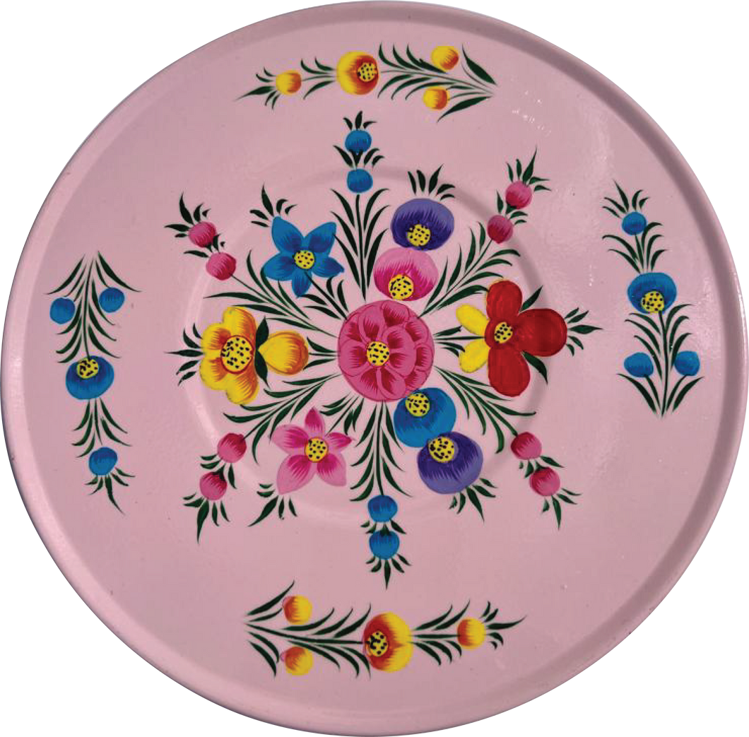 Hand painted floral design stainless steel storage tin in pink
