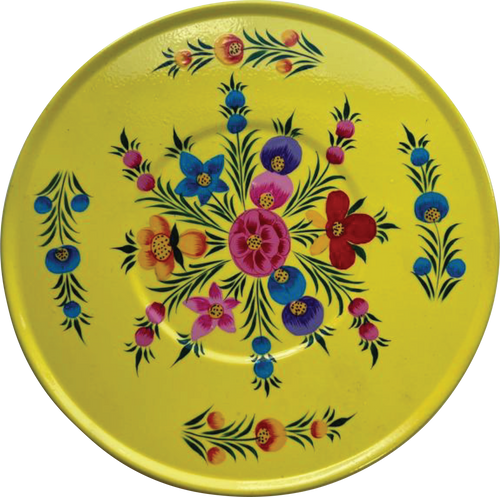 Hand painted floral design stainless steel storage tin in yellow