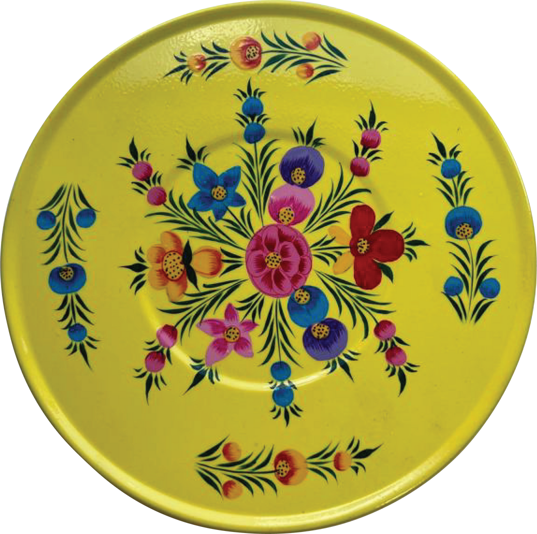 Hand painted floral design stainless steel  storage tin in yellow