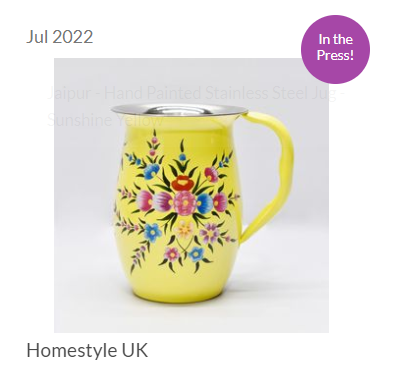 Hand painted floral design stainless steel jug in yellow
