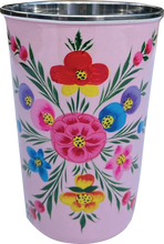 Load image into Gallery viewer, Hand painted floral design stainless steel tumbler in pink
