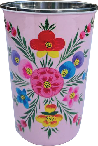 Hand painted floral design stainless steel tumbler in pink