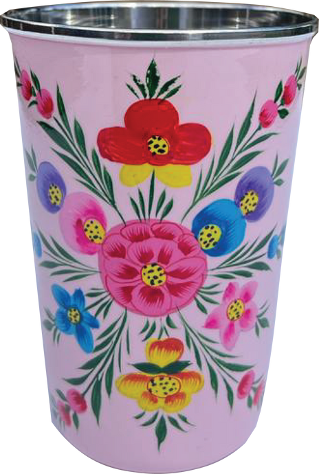 Hand painted floral design stainless steel tumbler in pink