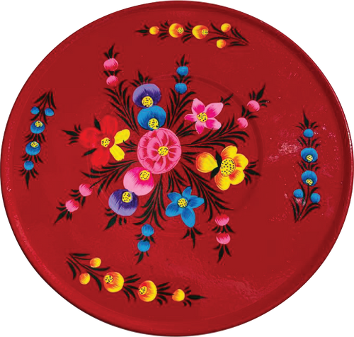 Hand painted floral design stainless steel deep storage tin in red