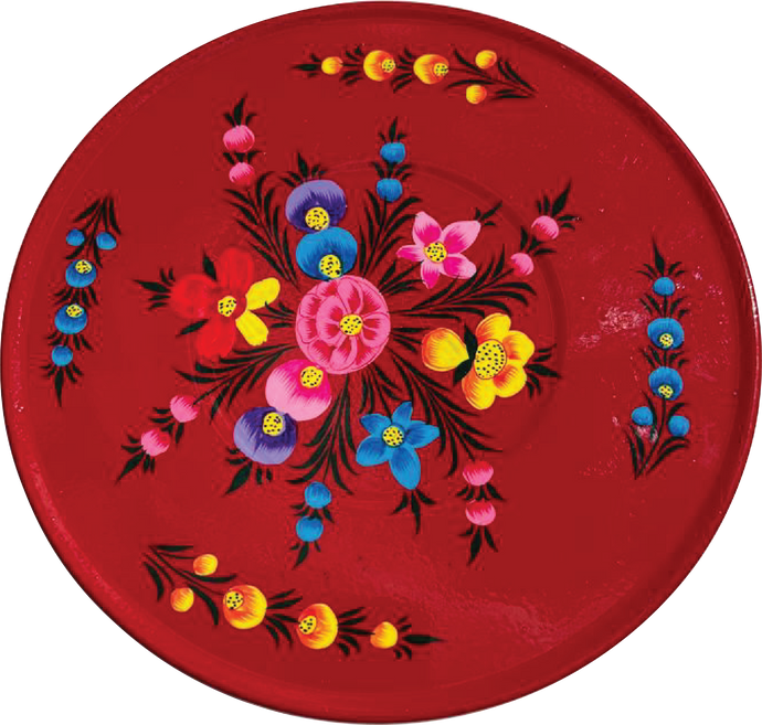 Hand painted floral design stainless steel deep storage tin in red