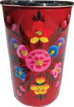 Load image into Gallery viewer, Hand painted floral design stainless steel tumbler in red

