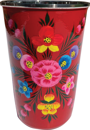 Hand painted floral design stainless steel tumbler in red