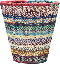 Load image into Gallery viewer, Colourful wire framed wastepaper bin wrapped in vintage recycled saris
