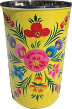 Load image into Gallery viewer, Hand painted floral design stainless steel tumbler in yellow
