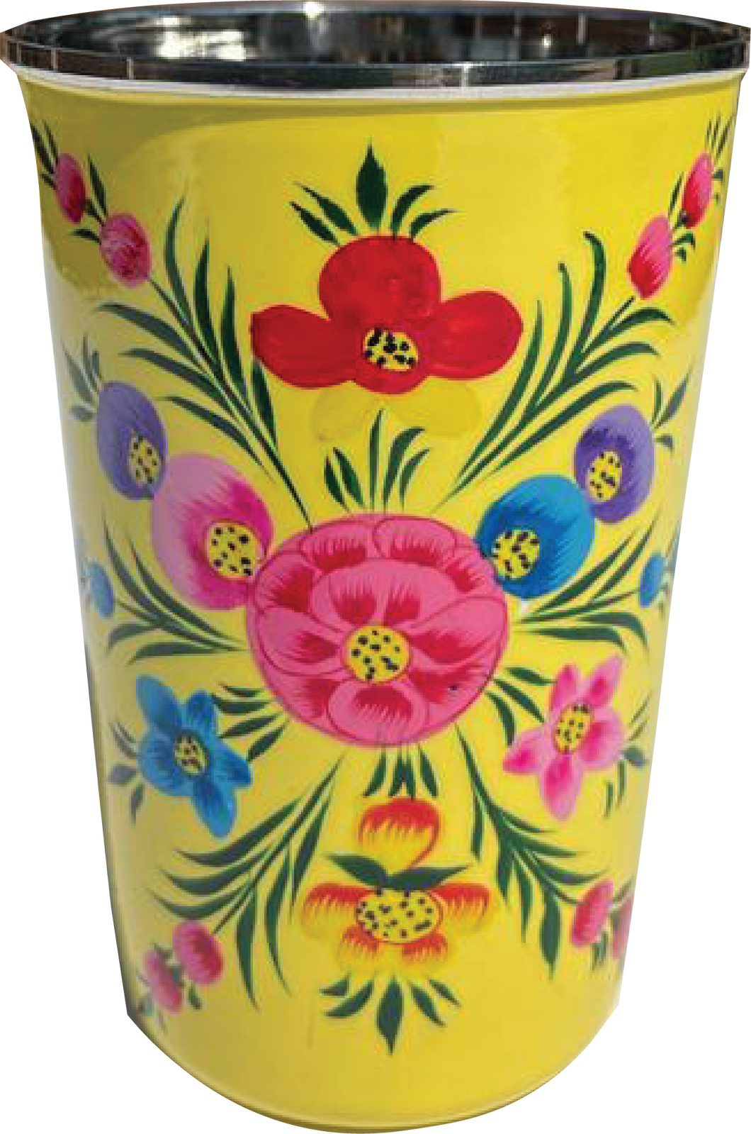 Hand painted floral design stainless steel tumbler in yellow
